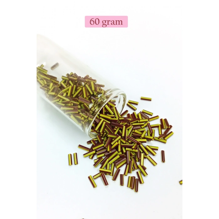 Uzun Boru Kesme Boncuk Çap 2mm Uzunluk 10 mm - 60 Gram - Koyu Kırmızı Sarı - BNC297