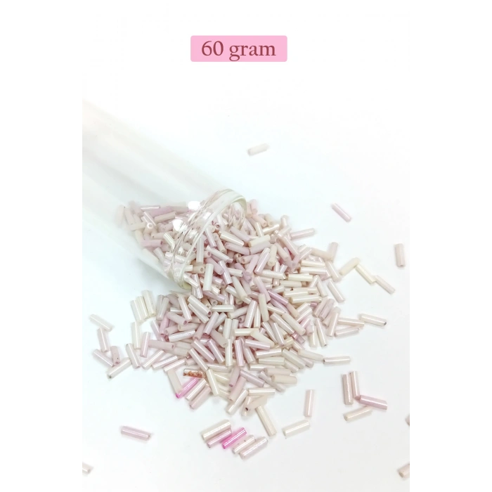 Uzun Boru Kesme Boncuk Çap 2mm Uzunluk 10 mm - 60 Gram - Mat Beyaz - BNC302