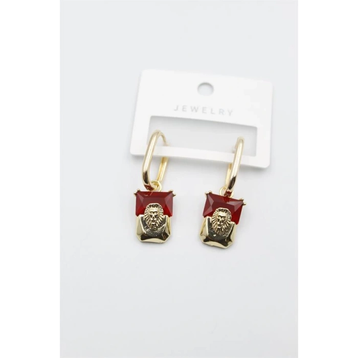 Vs Taşlı Küpe - Kırmızı