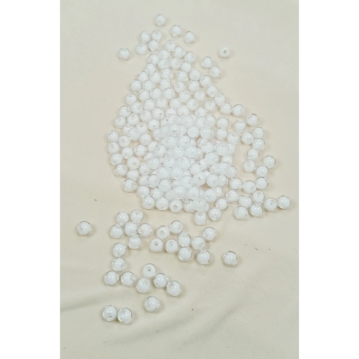 Yuvarlak Boncuk İçten Boncuklu Bileklik Çanta Boncuğu 8 mm 50 gr Beyaz - BNC470