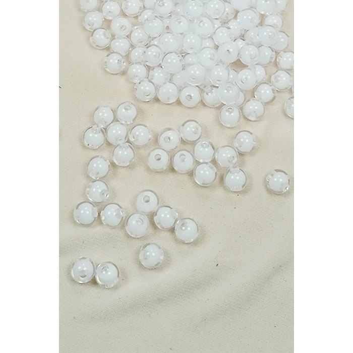 Yuvarlak Boncuk İçten Boncuklu Bileklik Çanta Boncuğu 8 mm 50 gr Beyaz - BNC470