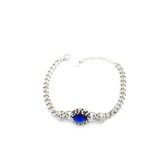 Zirkon Taşlı Leopar Bileklik - Gümüş