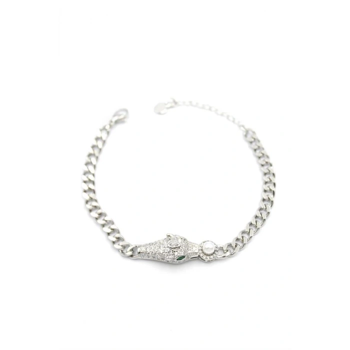 Zirkon Taşlı Leopar Bileklik - Gümüş