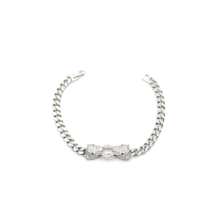 Zirkon Taşlı Leopar Bileklik - Gümüş