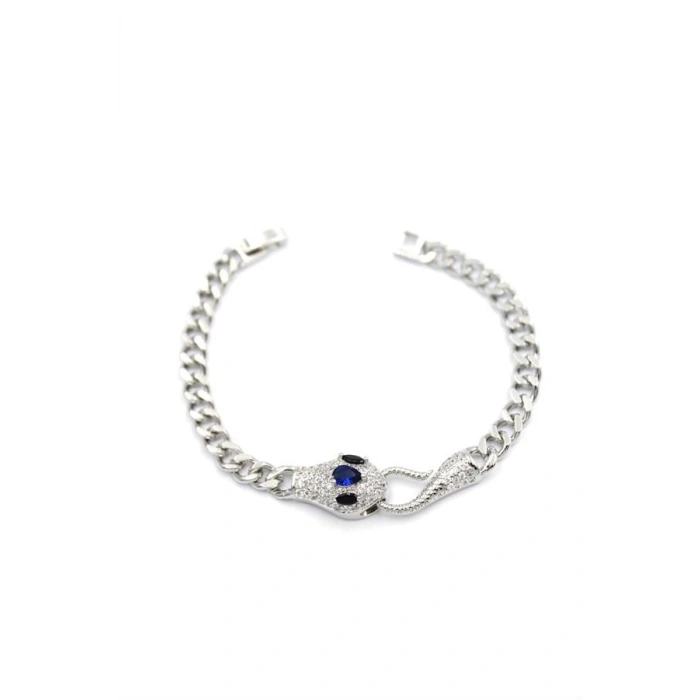 Zirkon Taşlı Yılan Bileklik - Gümüş