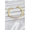 Mey İthalat® 316L Çelik Gold Renk Kare Zirkon Taşlı Yılan Zincirli Kadın Bileklik