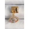 Mey İthalat® 316L Çelik Gold Renk Sallantı Renkli Zirkon Taşlı Göz Model Nomination Charm