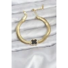 Mey İthalat® 316L Çelik Gold Renk Siyah Yonca Model Zirkon Taşlı Yılan Zincirli Kadın Bileklik