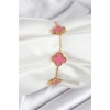 Mey İthalat® 316L Çelik Gold Zincir Pembe Yonca Renk Bileklik