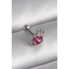 BFS 316L Çelik Gümüş Renk Pembe Mineli Kalp Zirkon Taş Detaylı Taç Tragus Piercing