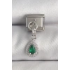Mey İthalat® 316L Çelik Gümüş Renk Sallantı Yeşil Zirkon Taşlı Damla Model Nomination Charm