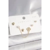 BFS 925 Ayar Gümüş Çivi Pirinç Gold Renk Zirkon Taşlı Yonca Model Sallantı Zincir Detay Kadın Küpe Seti