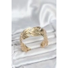 Mey İthalat® Gold Renk Pirinç Levha Yaprak Model Kadın Bileklik