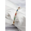Mey İthalat® Pirinç Gold Renk Karışık Renkli Kare Zirkon Taşlı Kadın Bileklik