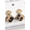 BFS Pirinç Gold Renk Sallant Kare Leopar Desen Model Kadın Küpe