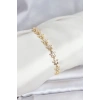 Mey İthalat® Pirinç Gold Renk VIP Seri Sıralı Taşlı Yıldız Model Zirkon Taşlı Kadın Bileklik