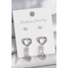 BFS Pirinç Gümüş Renk Zirkon Taş Detaylı Sallantı Model 2 Çift Kadın Küpe Seti