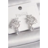 BFS Pirinç Gümüş Renk Zirkon Taşlı Çiçek Model Sallantı Damla Detay Kadın Küpe