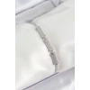 Mey İthalat® Pirinç Gümüş Renk Zirkon Taşlı Kemik Model Kadın Bileklik