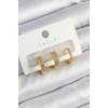 BFS Pirinç Zirkon Taşlı Halka Model Gold Renk 3lü Çift Kadın Küpe Set