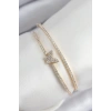 Mey İthalat® Pirinç Zirkon Taşlı Kelebek Model Gold Renk Kadın Bileklik