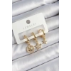 BFS Pirinç Zirkon Taşlı Yıldız Model Gold Renk 3lü Çift Kadın Küpe Set