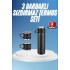 BFS Termos Paslanmaz Çelik Termos Siyah Renk 3 Bardaklı Termos Seti