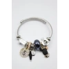 Çelik Charmlı Kaktüs Bilezik - Siyah