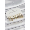 Mey İthalat® 316L Çelik Gold Renk 6lı Set Geometrik Model Kadın Küpe