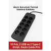 Mey İthalat®  Akım Korumalı Termal Uzatma Kablosu – 10 Priz, 2 USB ve 2 Type-C Girişli, Güçlü Çoklu Priz
