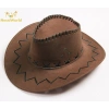 Mey İthalat® Bağcıklı Çocuk Boy Nubuk Süet Kovboy Şapkası Koyu Kahve Renk