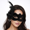 Mey İthalat® Beyaz İnci Detaylı Siyah Süet Venedik Kadın Maskesi Tüylü Güllü