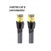 Mey İthalat® Cat 8 LAN Kablosu –Ethernet Kablosu Örgü Kaplama, Yüksek Hızlı (3 METRE)