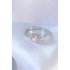 Mey İthalat® Gümüş Renk Pembe Zirkon Taşlı Kalp Charm Model Pirinç Kadın Yüzük