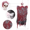 Mey İthalat® Led Işıklı Kahkaha Atan Sesli Sensörlü Ürpertici Kuru Kafa Kanlı Korku Hayalet Saçaklı Dekor 90x50 cm