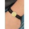 Mey İthalat® Sarı Metal Barış Simgesi Tasarımlı Siyah Renk Mat Oniks Doğal Taş Erkek Bileklik