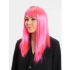 Mey İthalat® Şeker Pembesi Koyu Pembe Renk Uzun Düz Parti Peruğu