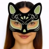 Mey İthalat® Siyah Renk Süet Kaplama Üzeri Gümüş Yeşil Simli Kedi Maskesi 17x14 cm