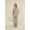 Uzun Kollu Boydan Düğmeli V Yaka Pijama Takımı