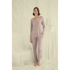 Uzun Kollu Boydan Düğmeli V Yaka Pijama Takımı