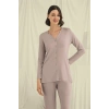 Uzun Kollu Boydan Düğmeli V Yaka Pijama Takımı