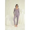 Yakası Kolu ve Omzu Dantelli Boydan Düğmeli Pijama Takımı
