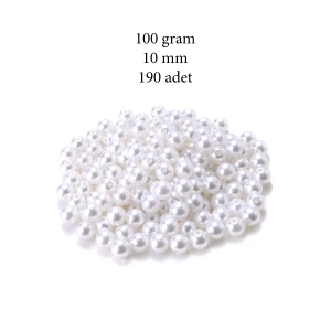 100 gram 10mm Beyaz Renk Plastik İnci Boncuk Çanta ve Takı Yapım Boncuğu (~190 adet)