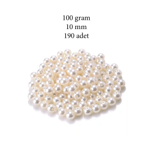 100 gram 10mm Krem Renk Plastik İnci Boncuk Çanta ve Takı Yapım Boncuğu (~190 adet)