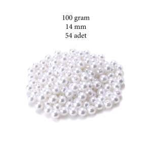 100 gram 14mm Beyaz Renk Plastik İnci Boncuk Çanta ve Takı Yapım Boncuğu (~54 adet)