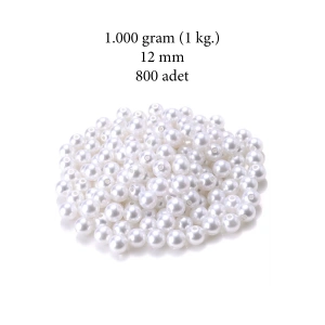 1.000 gram (1 kg.) 12mm Beyaz Renk Plastik İnci Boncuk Çanta ve Takı Yapım Boncuğu (~800 adet)