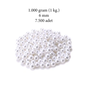 1.000 gram (1 kg.) 6mm Beyaz Renk Plastik İnci Boncuk Çanta ve Takı Yapım Boncuğu (~7.500 adet)