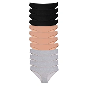 12 adet Süper Eko Set Likralı Kadın Slip Külot Siyah Ten Gri