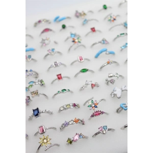 12li Karışık Prenses Yüzük Seti - Gümüş