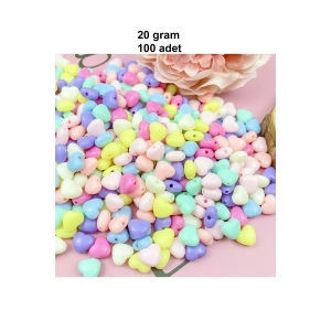 20 gr (100 adet) Şeker Rengi Akrilik Kalp Boncuklar Renkli Karışık Plastik Pastel Boncuklar Ara Boncuk Kalp Şekilli Kolye Bilezik için
